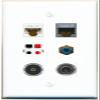 3.5mm CAT6 CAT7 RCA-Blue Speaker TOSLINK Flat/Solid Wall Plate [White] view 1