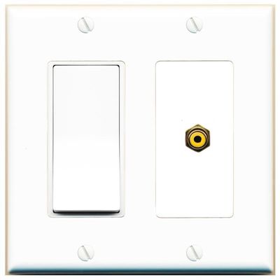 [1 Ports] RCA-Yellow Wall Plate with Decorative Light Switch [White]