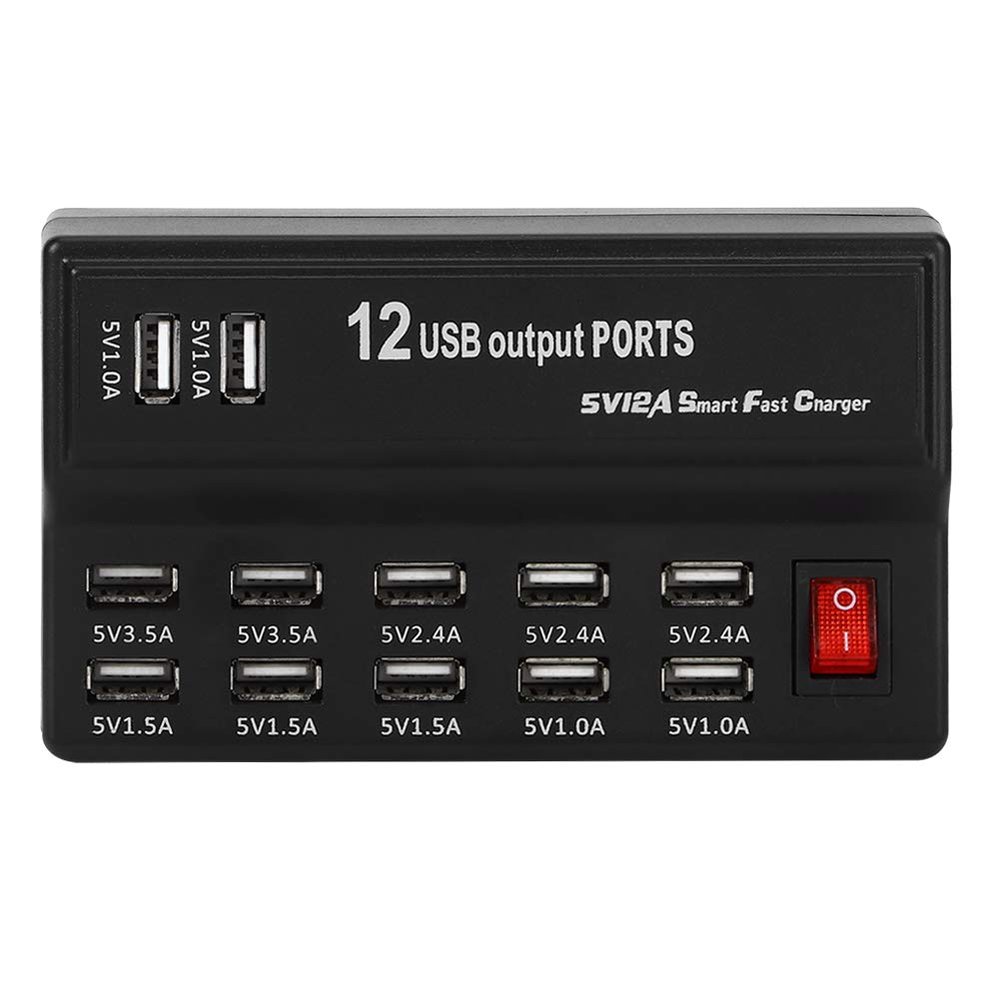 12 Port USB Charger with Smart Chip Fast Charging Power Strip for Charging, Suitable for Daily Life, Business Office (US Plug)