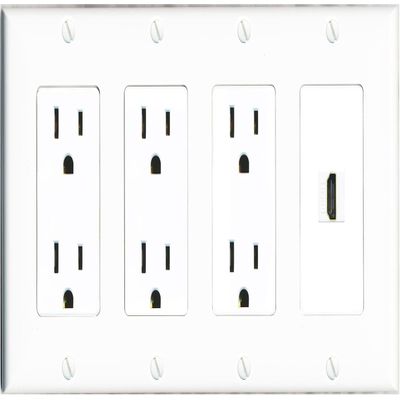 RiteAV HDMI Wall Plate 4 Gang with 3 x 15A Duplex Power Outlets
