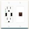 RiteAV CAT6-BROWN Wall Plate with USB A Charger Power Outlet [White] view 1