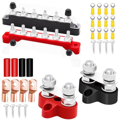 Aienxn 12V Bus Bar 6 x 1/4" (M6) Terminal Studs and 5/16" (M8) Dual Studs