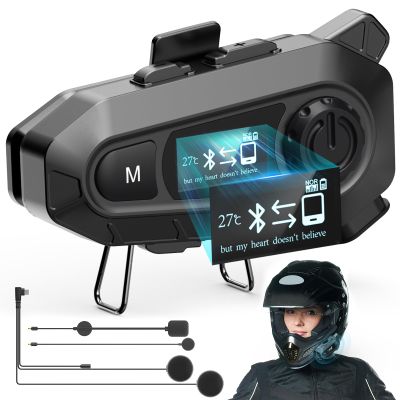 HuBeiChuangXiang Motorcycle Bluetooth 5.4 Headset with LCD Screen,Motorcycle Helmet Speakers with 2 Mic,3D Stereo Sound,48h Music&FM,Noise Reduction and Waterproof Headset for Helmet Accessories