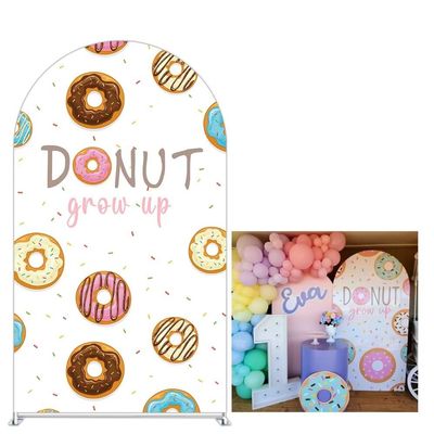 Aerdce Donut Grow Up Arched Fabric Cover Stretchy Arch Stand Cover Fitting Round Top Chiara Backdrop Cover for Birthday Baby Shower Decor(Only Cover)