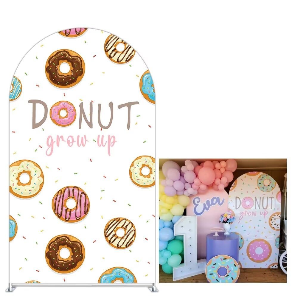 Aerdce Donut Grow Up Arched Fabric Cover Stretchy Arch Stand Cover Fitting Round Top Chiara Backdrop Cover for Birthday Baby Shower Decor(Only Cover)