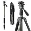 Fotopro 59" Carbon Fiber Travel Tripod, Compact Video Tripods with Fluid Head, Detachable Monopod with Quick Release Plate and Bag, Camera Tripod Load up to 8KG/17.63lbs view 1