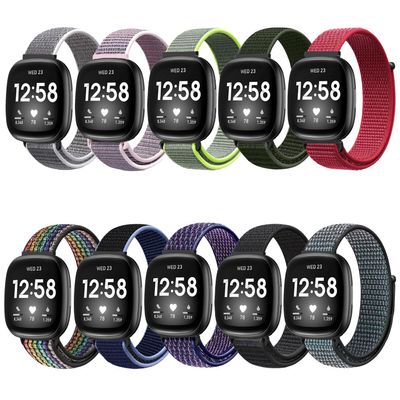 10 Packs Nylon Band Compatible with Fitbit Versa 3/Fitbit Versa 4/Fitbit Sense 2/Fitbit Sense for Women Men, Adjustable Sport Stretchy Braided Solo Loop Strap for Fitbit Versa 3/4