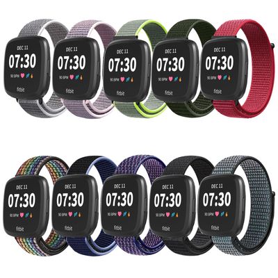 10 Packs Nylon Band Compatible with Fitbit Versa 2/Versa/Versa Lite/Versa SE for Women Men, Adjustable Sport Stretchy Braided Solo Loop Strap for Fitbit Versa 2