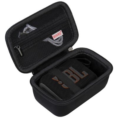 BOVKE Carrying Case Compatible with JBL Go 4 Portable Bluetooth Wireless Speaker, Extra Mesh Pocket for Charging Cables and Accessories, Black