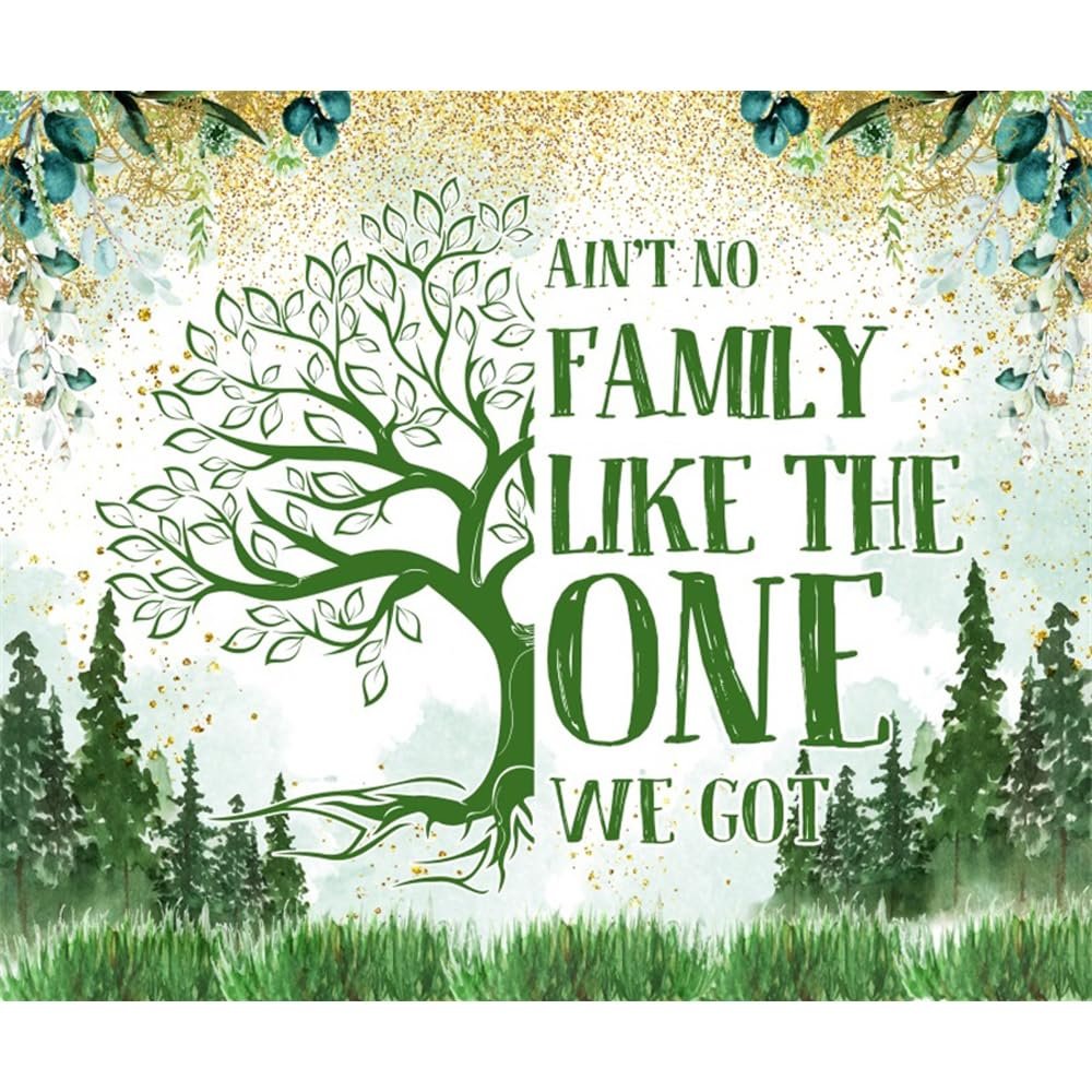 DORCEV 12x10ft Family Reunion Backdrop for Photography Family Tree Leaves Welcome to Our Family Members Photography Background We are Family Gathering Gold and Green Party Decorations Banner Supplies