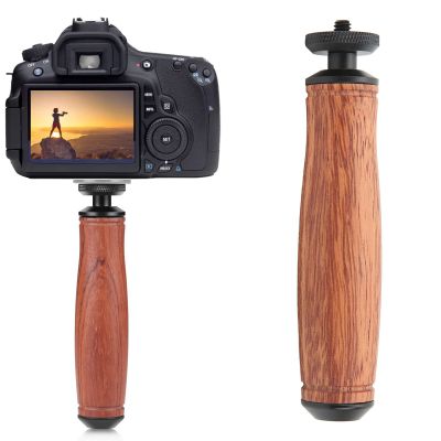 Camera Handle Grip Support Mount Handheld Wooden Handle Grip with Stable Shooting, Ergonomic Design, Light Weight, Bottom 1/4 Inch Tripod Thread