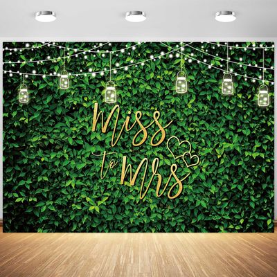 10x6.5ft Greenery Wedding Backdrop Gold Miss to Mrs Green Grass Leaves Wall Photography Background Bridal Shower Wedding Party Decoration Banner Photo Booth Props