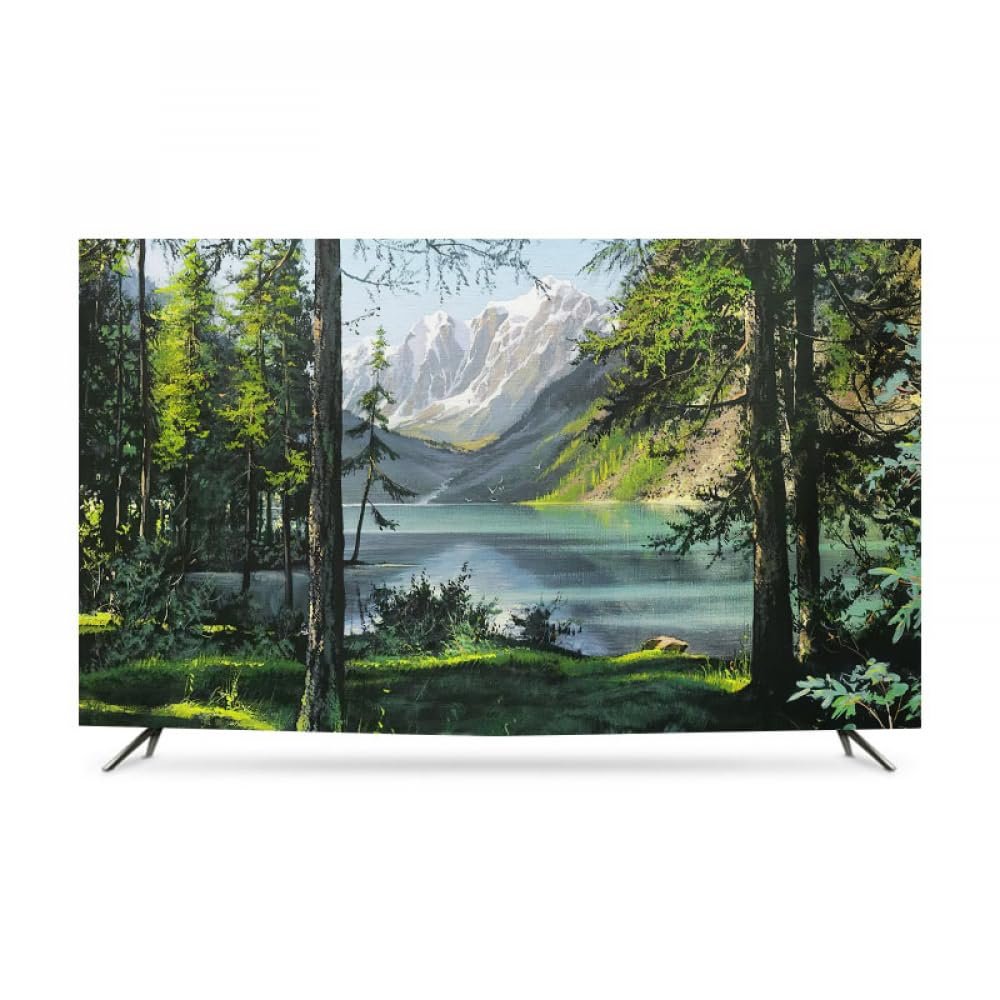 GSGC TV Cover TV Dust Cover Indoor 32-80 Inch LCD TV Screen Protector Landscape Printing Art Decoration Cloth For Desktop Wall Hanging Curved Television Screen Decorative-Green5||65 inch
