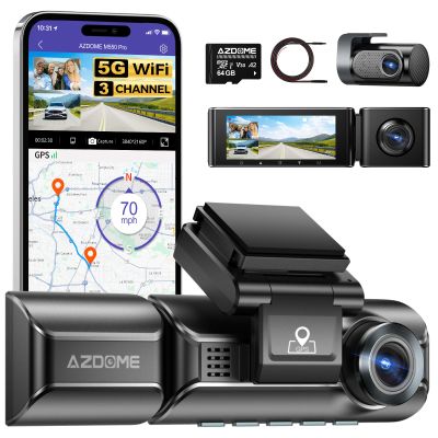 AZDOME M550 Pro 3 Channel Dash Cam with 20ft 4 Pin Extension Cable