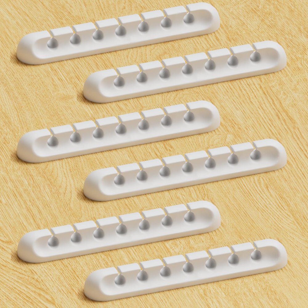 Apromisith USB Cable Organizer Clips Cord Holder,6 Packs (7-Slots) White Self Adhesive Desk Cord Cable Management