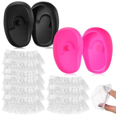 minkissy 2pairs Silicone Ear for Hair Dye Ear Protectors Comfortable Soft for Salon Use Travel Shower Transparent Caps Included