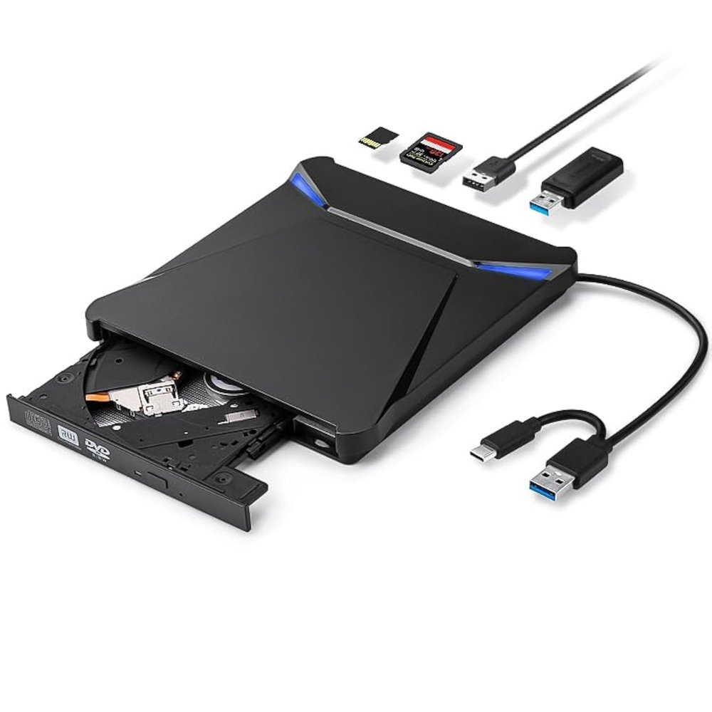 External CD/DVD Drive for Laptop, USB 3.0 Type C DVD Player Portable CD/DVD Burner, CD ROM External DVD Optical Drive Compatible with Laptop Desktop PC Windows 11/10/8/7 Linux OS