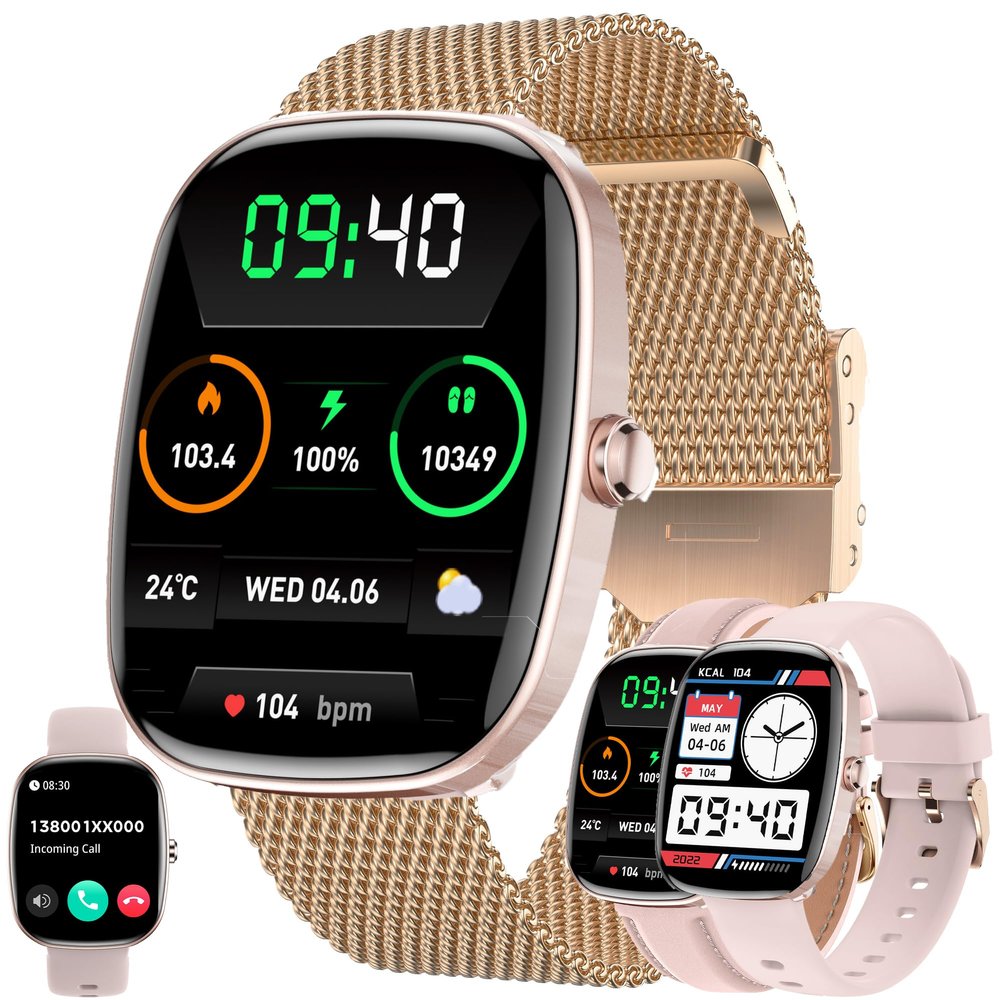 ZPIMY 1.83" Smart Watch for Women Men(Make/Answer Call), 2024 New 5ATM Waterproof Mens Smartwatches, Fitness Tracker Smartwatch for Android iPhones, Digital Watches Step Counter, 3 Straps (Gold)