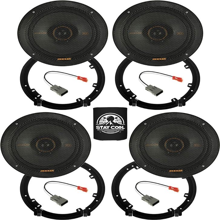 KICKER Speakers 6.5 inch for Honda Fit 2009-2020 Upgrade Kit - 4 Pack of KS Series with Adapters and Harness, Coaxial 6 1/2 Car Audio Front and Rear Door Speaker KSC650, 51KSC6504