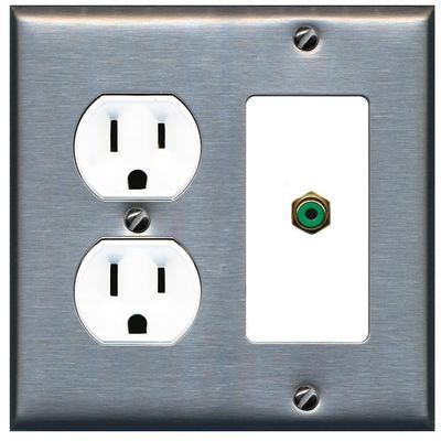 RiteAV RCA-Green Wall Plate with Round Outlet [Stainless-White]