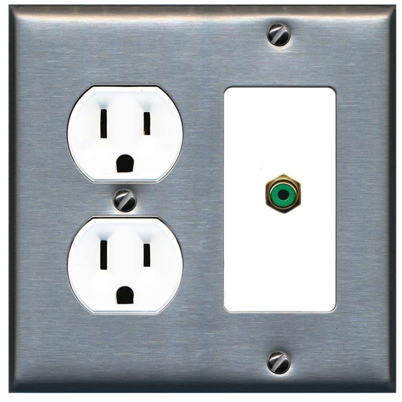 RiteAV RCA-Green Wall Plate with Round Outlet [Stainless-White]