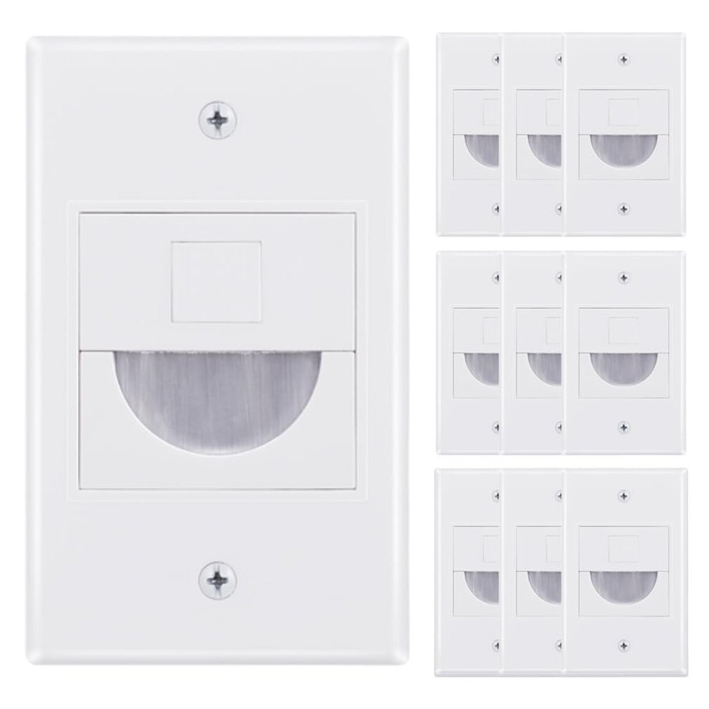 Bolcolege 1 Gang Cable Pass Through Wall Plate Cover White, Pack of 10, 1 Port Keystone Wall Plate for Keystone Jack and Coupler, Brush Pass Through for Cable Wires in Wall Management