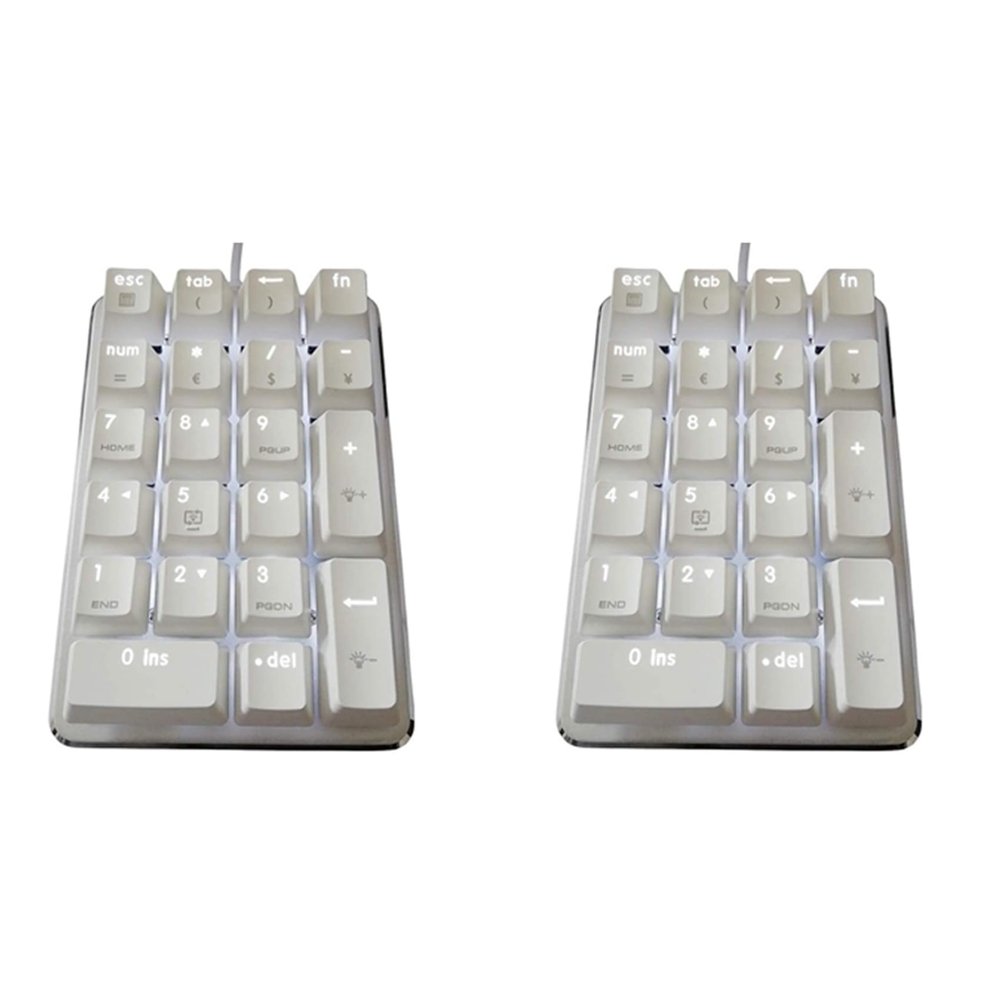 Viodmss 2X 21 Keys White Backlit Mechanical Numeric Keypad Numpad with Cherry Blue Switches for Notebook Desktop PC