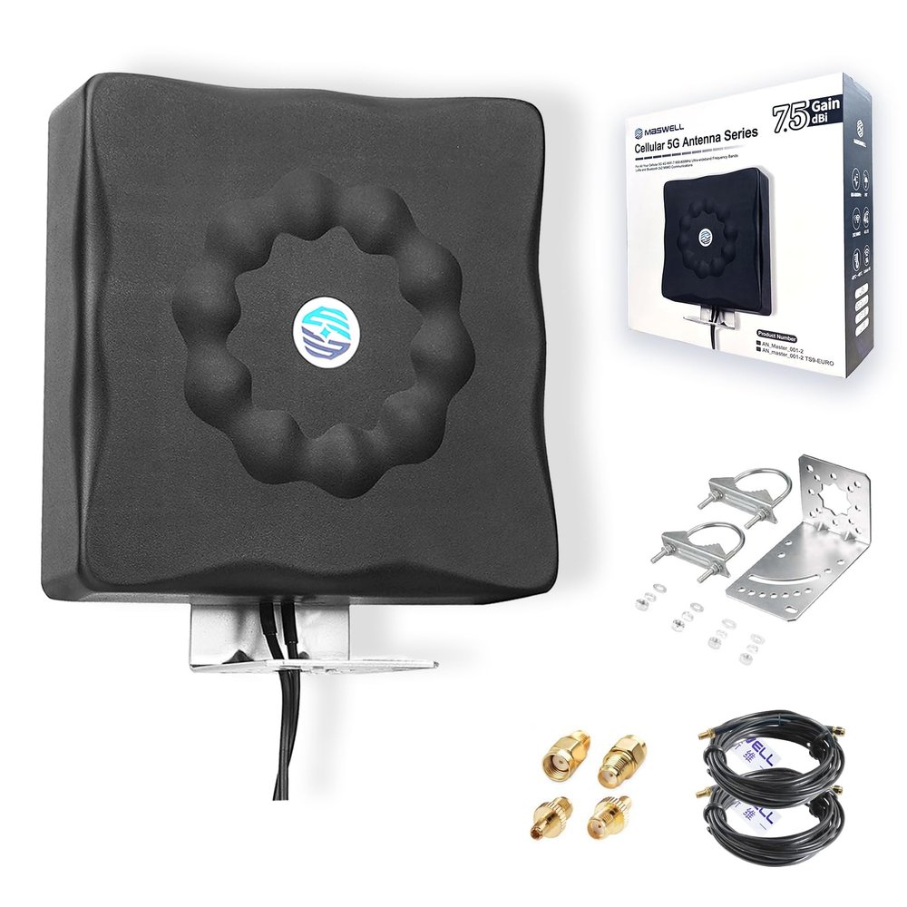 Maswell 2X2 MIMO Antenna 5G, Up to 7.5dBi, Cross Polarized 600-8000MHz Signal Boosting Panel Antenna Kit for 4G LTE 5G Routers & Gateways for T-Mobile Verizon AT&T, WiFi 7 Ready (Complete Set)