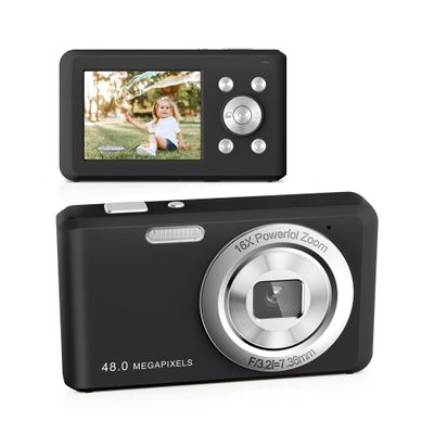 SLRNQJA Digital Camera, FHD 1080P Compact Camera with 32GB Card48MP Camera 2.4'' LCD 16X Digital Zoom for Kid Student Children Teen Girl Boy(Black)