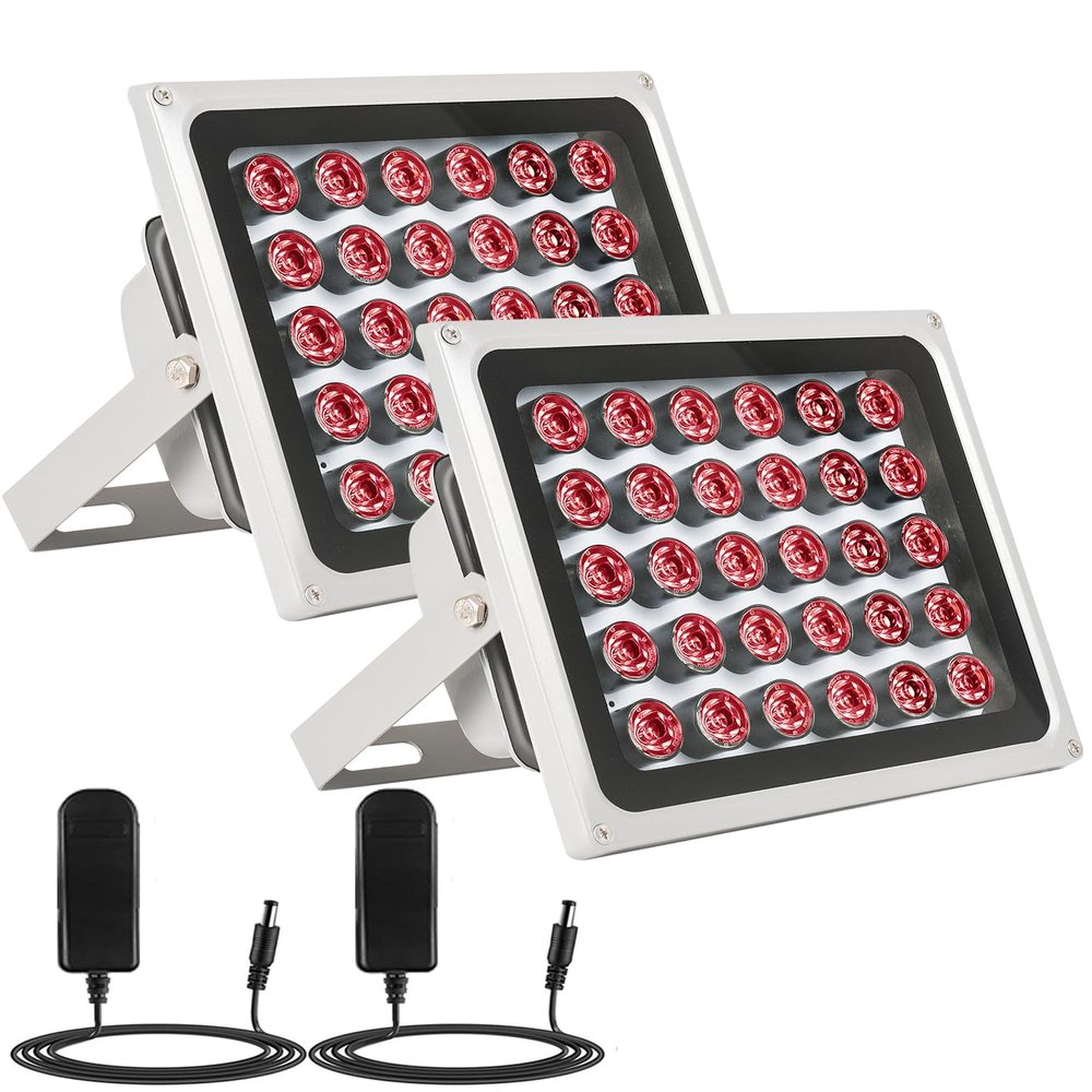 2 Pack IR Illuminators 30 LEDs 850nm Long Range Illuminator Up to 330ft/100m 90 Degree Wide Angle Infrared Flood Light IP67 Waterproof for Security Camera IR Light Indoor&Outdoor