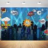 10x6.5ft Cartoon Super City Backdrop Urban Night View City Buildings Photography Background Boys Birthday Super City Themed Party Banner Decoration Supplies Photo Booth Props view 1