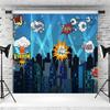 10x6.5ft Cartoon Super City Backdrop Urban Night View City Buildings Photography Background Boys Birthday Super City Themed Party Banner Decoration Supplies Photo Booth Props view 3