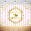 10x6.5ft Happy Birthday Backdrop for Girls Pink Stripes Gold Crown Spots Photography Background Princess Birthday Party Banner Decoration Supplies Photo Booth Props view 1