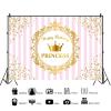 10x6.5ft Happy Birthday Backdrop for Girls Pink Stripes Gold Crown Spots Photography Background Princess Birthday Party Banner Decoration Supplies Photo Booth Props view 2