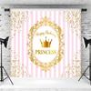 10x6.5ft Happy Birthday Backdrop for Girls Pink Stripes Gold Crown Spots Photography Background Princess Birthday Party Banner Decoration Supplies Photo Booth Props view 3