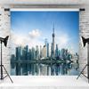 10x8ft Cityscape Backdrop Shanghai City Landmark Oriental Pearl Tower Huangpu River Photography Background City View Skyline Urban Buildings Decoration Wallpaper Photo Booth Props view 3