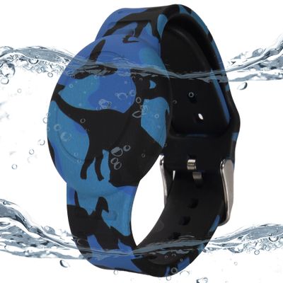 Waterproof AirTag Bracelet for Kids, Hidden Printed Wristband for Apple Air Tag, Silicone AirTag Holder GPS Tracker Case for Band for Child Toddler, Secure Anti-Lost Protection(Blue)