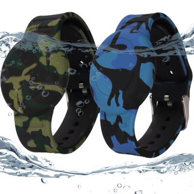 2 Pack Waterproof Bracelet for AirTag Kids, Hidden Printed Wristband for Apple Air Tag, Silicone Holder for AirTag GPS Tracker Case for Band for Child Toddler, Secure Anti-Lost Protection(Camouflage)
