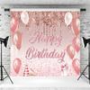 10x6.5ft Rose Gold Happy Birthday Backdrop Girls Pink Balloons Glitter Spots Photography Background 1st Birthday Party Sweet 16th Banner Decoration Supplies Photo Booth Props view 3