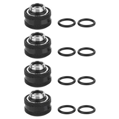 LOCADENCE 4/6Pcs PC Water Cooling System Soft Tube Connector, OD 16mm Rigid Acrylic Tube Water Cooling Compression Fitting with Sealing Rings for Computer (Black 4 Pieces Sold)