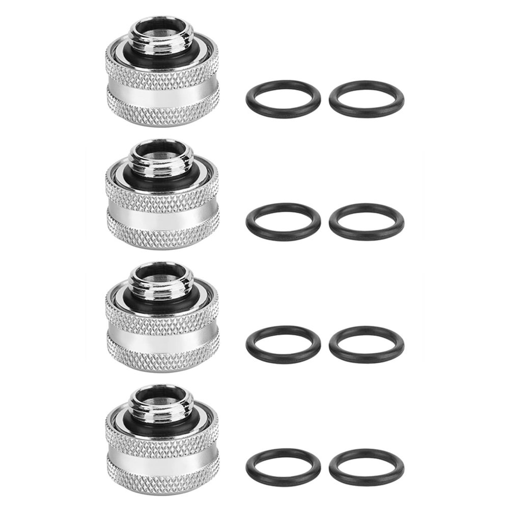 LOCADENCE 4/6Pcs PC Water Cooling System Soft Tube Connector, OD 16mm Rigid Acrylic Tube Water Cooling Compression Fitting with Sealing Rings for Computer (Silver Sold 4 Pieces a Piece)