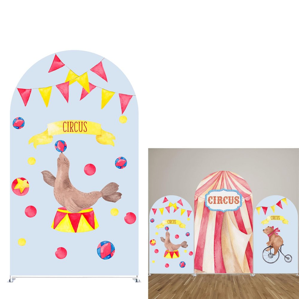 Circus Theme Arch Backdrop Cover for Baby Shower Birthday Party Decoration,Double-Layered Background,Elastic and Washable.3x6.5ft,GX-2622