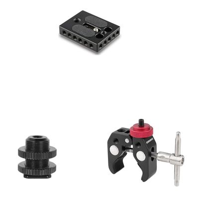 CAMVATE Camera Baseplate with 1/4" & 3/8" Thread Hole + 5/8"-27 Male Threaded + Super Clamp