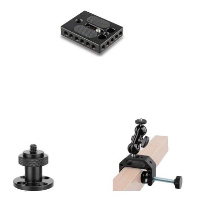 CAMVATE Camera Baseplate with 1/4" & 3/8" Thread Hole + 1/4"-20 Male Thread Screw + Camera Clamp Mount