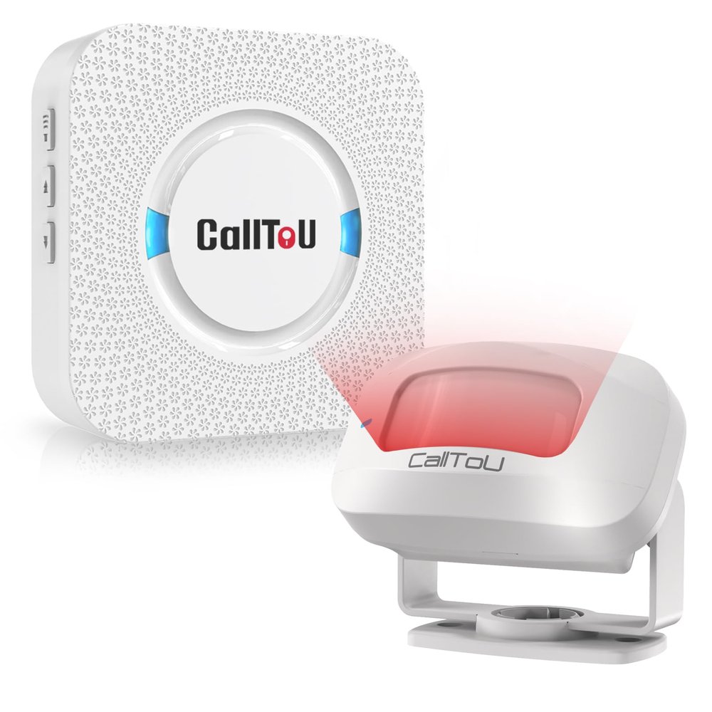 CallToU Wireless Motion Sensor Alarm Indoor Motion Detector Alarm, Bed Alarms for Elderly Dementia Patients, Motion Sensor Door Chime with 500 FT Range, 5 Adjustable Volume 1 Sensor + 1 Receiver