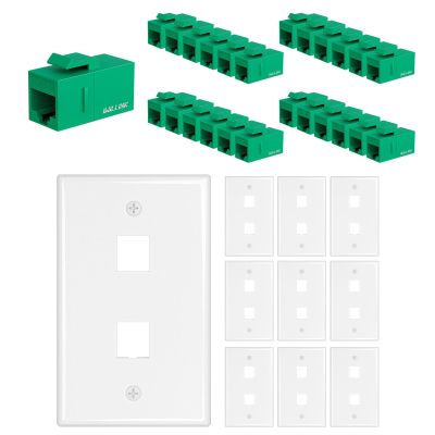 iwillink RJ45 Cat6 Keystone Coupler 25-Pack and 2 Port Keystone Jack Wall Plate 10-Pack