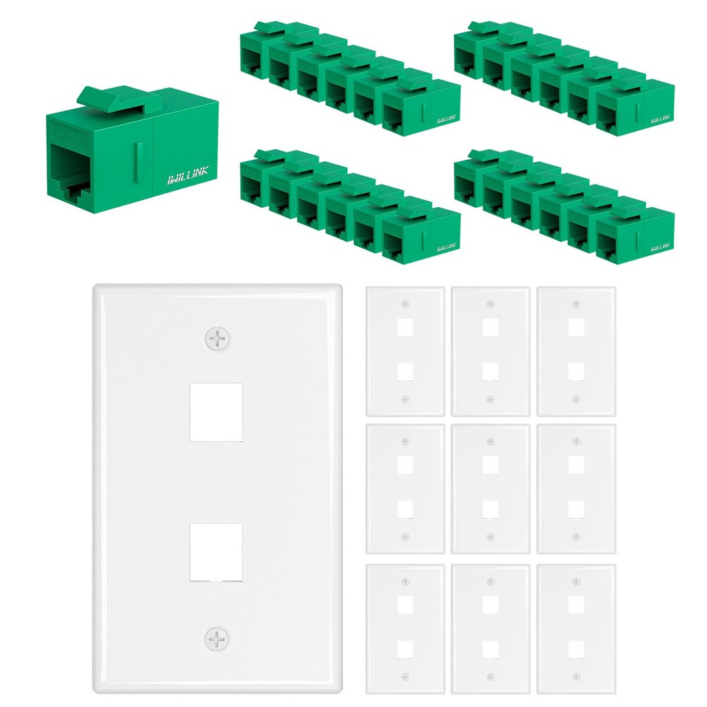 iwillink RJ45 Cat6 Keystone Coupler 25-Pack and 2 Port Keystone Jack Wall Plate 10-Pack