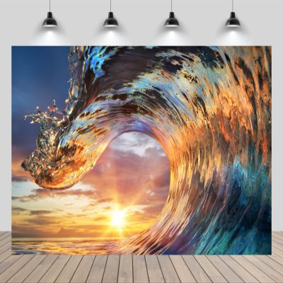 chnywork 5x3ft Ocean Waves Backdrop Blue Surf Wave Summer Ocean Surfer Waves Water Sunset Scenery Background Summer Surfing Party Decorations Photo Booth Studios Props Wallpaper