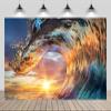 chnywork 5x3ft Ocean Waves Backdrop Blue Surf Wave Summer Ocean Surfer Waves Water Sunset Scenery Background Summer Surfing Party Decorations Photo Booth Studios Props Wallpaper view 1