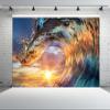 chnywork 5x3ft Ocean Waves Backdrop Blue Surf Wave Summer Ocean Surfer Waves Water Sunset Scenery Background Summer Surfing Party Decorations Photo Booth Studios Props Wallpaper view 2